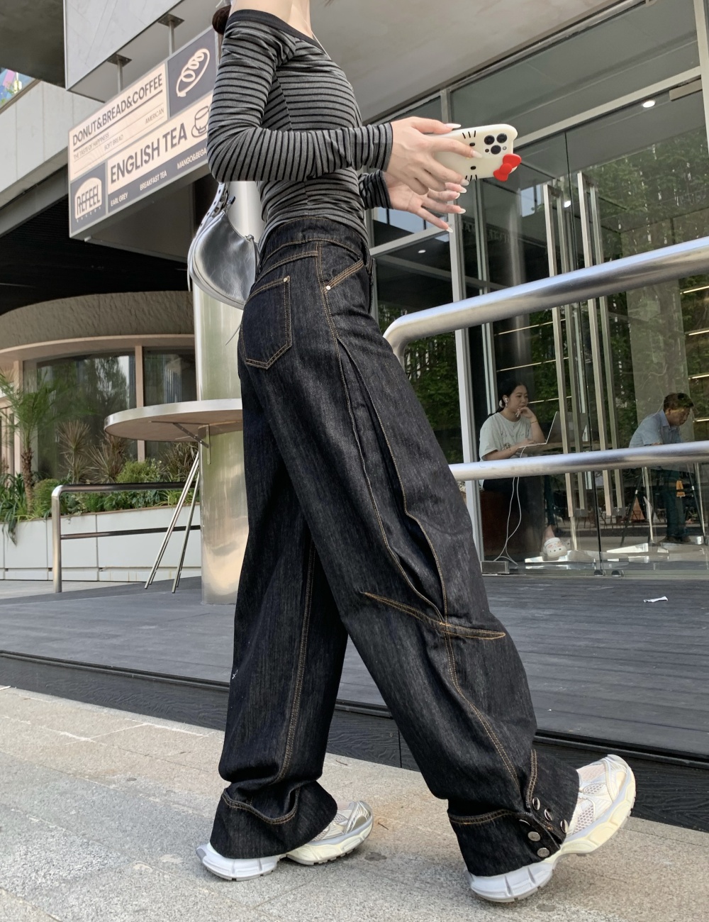 Straight mopping jeans wide leg pants for women