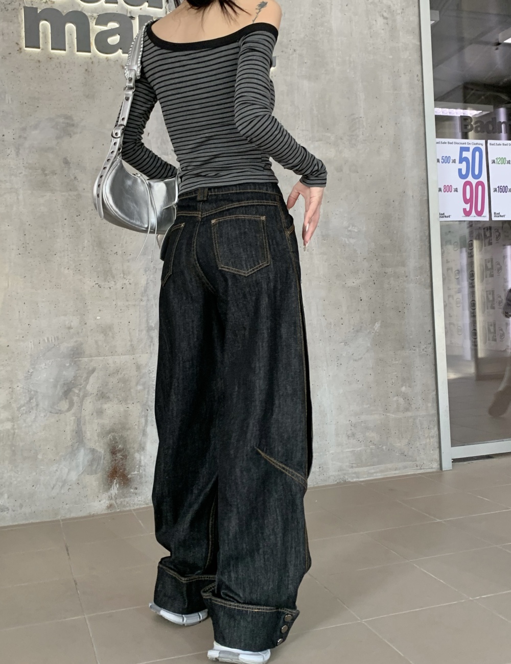 Straight mopping jeans wide leg pants for women