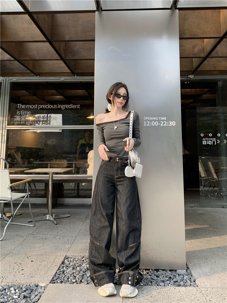 Straight mopping jeans wide leg pants for women