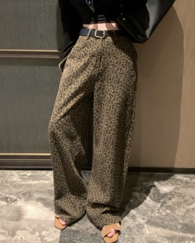 Mopping leopard casual pants wide leg long pants for women