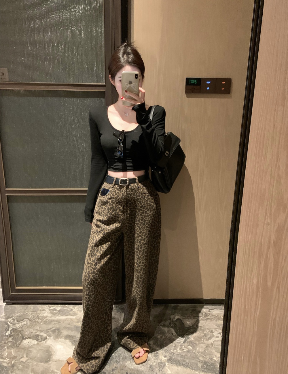 Mopping leopard casual pants wide leg long pants for women