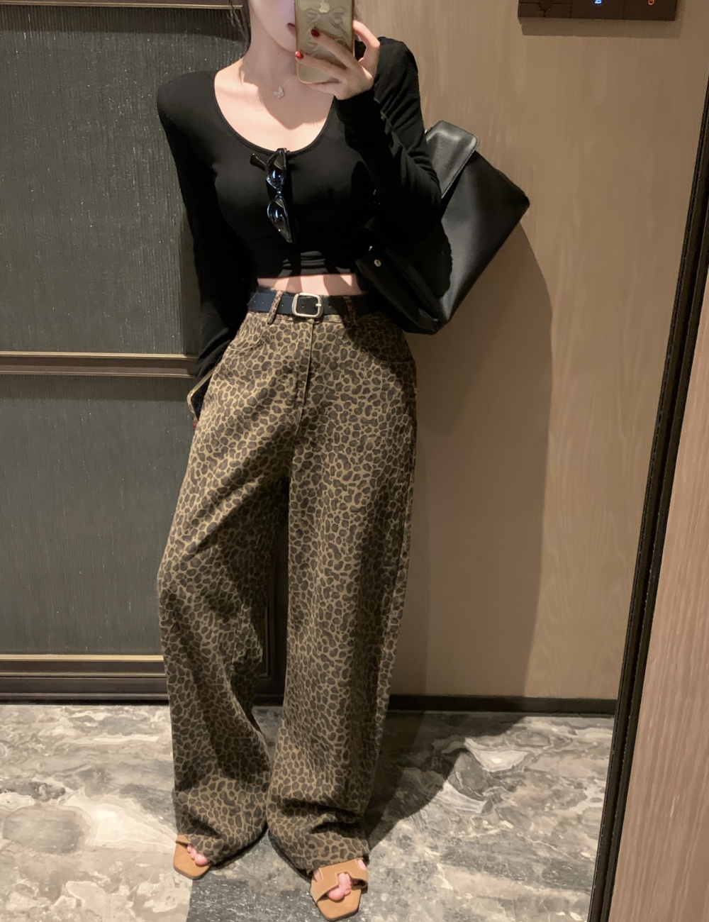 Mopping leopard casual pants wide leg long pants for women