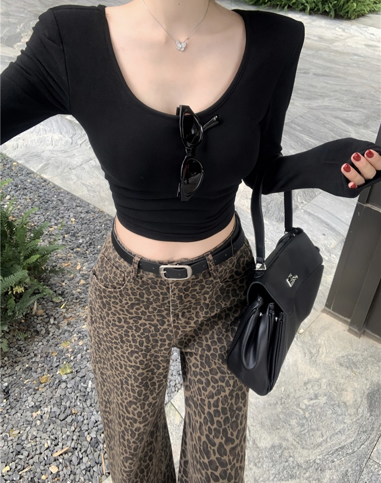 Mopping leopard casual pants wide leg long pants for women