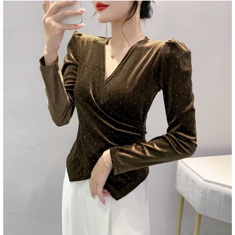 Fully-jewelled Western style T-shirt slim small shirt