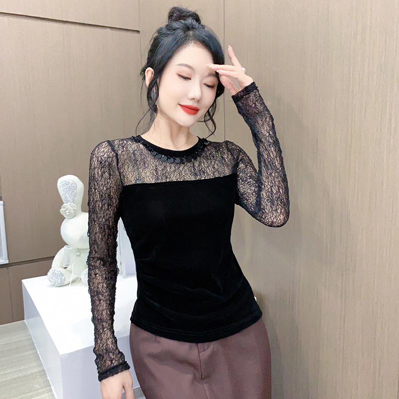 Unique long sleeve tops round neck slim T-shirt