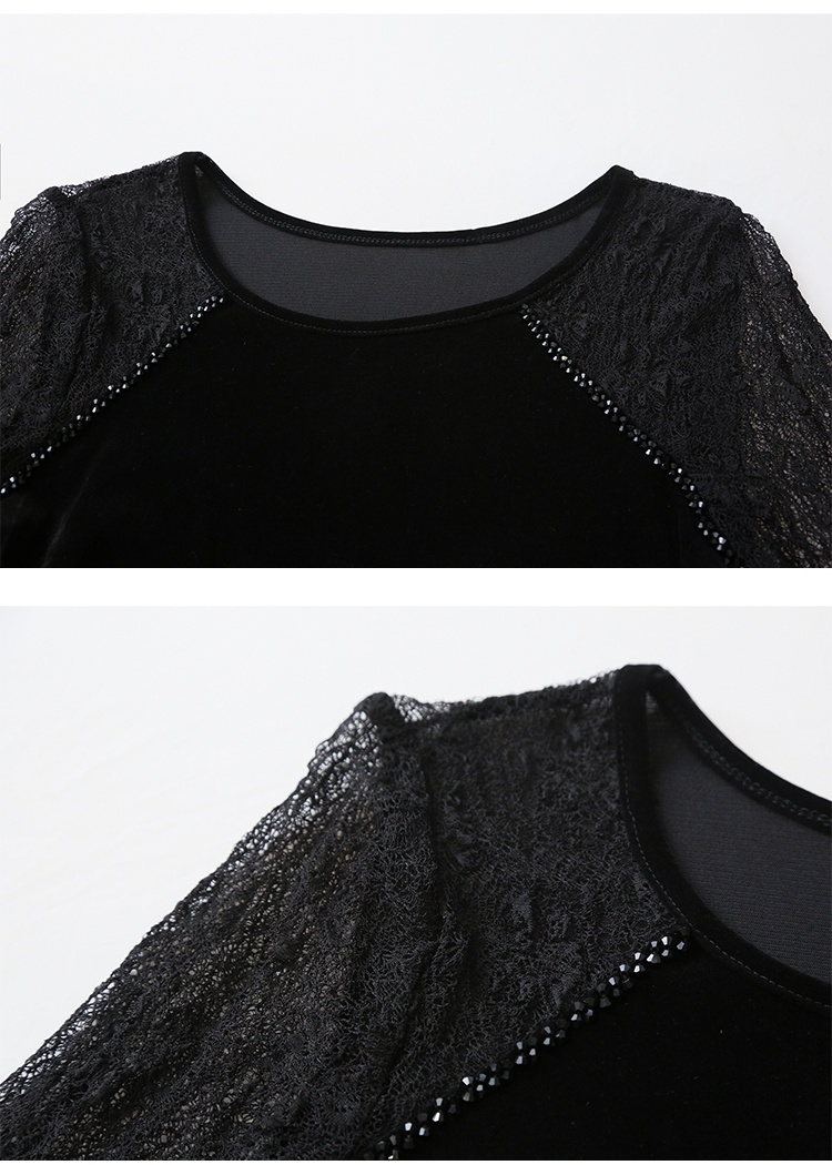 Gauze splice sequins T-shirt unique slim small shirt for women