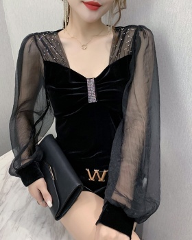 Rhinestone fashion small shirt large yard tops for women