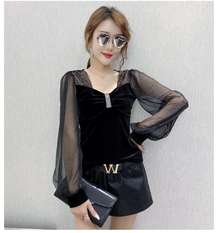 Rhinestone fashion small shirt large yard tops for women