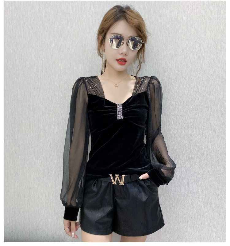 Rhinestone fashion small shirt large yard tops for women