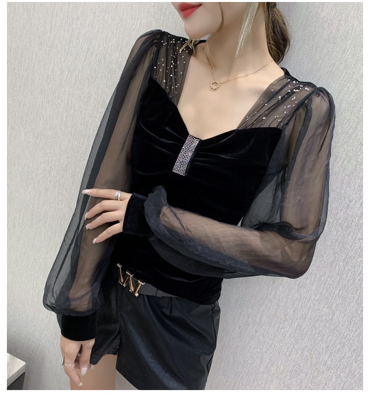 Rhinestone fashion small shirt large yard tops for women