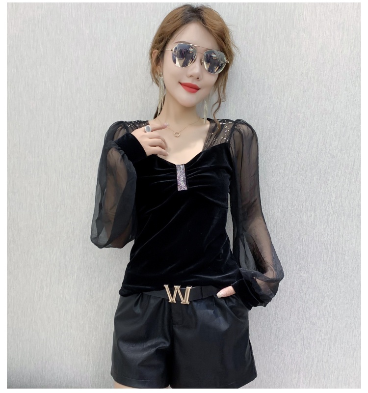 Rhinestone fashion small shirt large yard tops for women