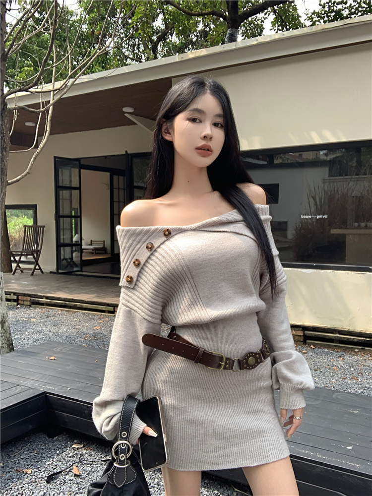 Package hip sweater knitted T-back for women