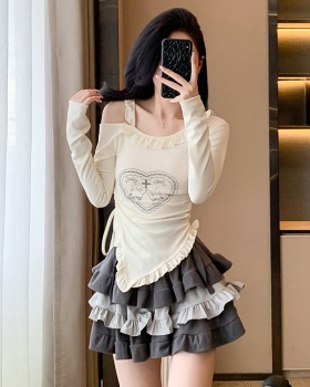 Autumn cake tops beige short skirt 2pcs set