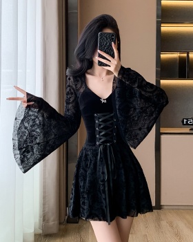 Velvet ghost maiden black retro dress