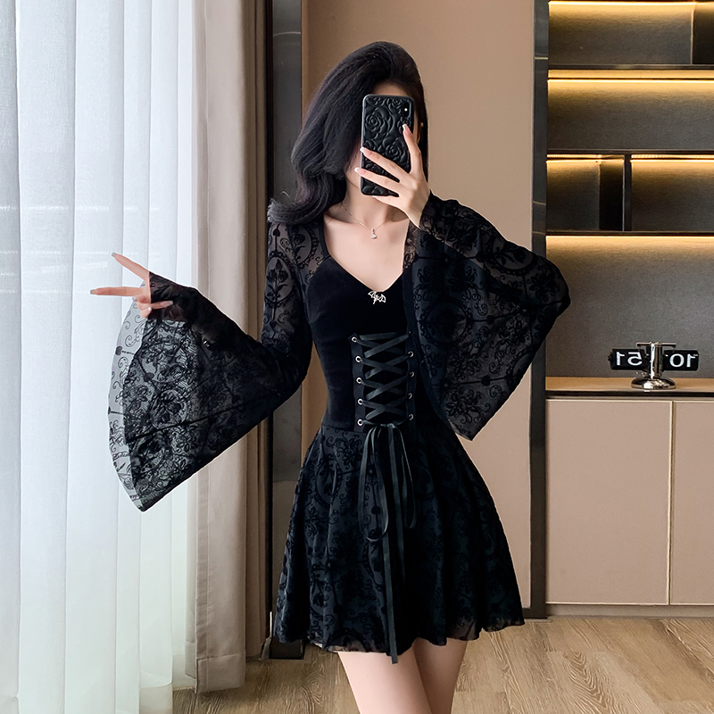 Velvet ghost maiden black retro dress