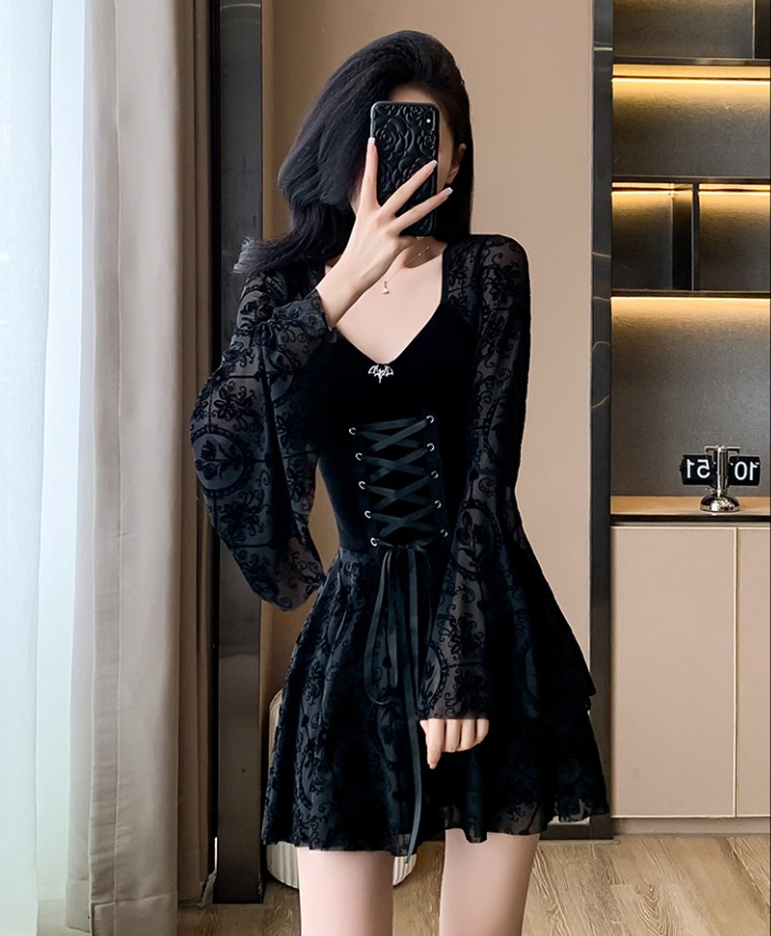 Velvet ghost maiden black retro dress