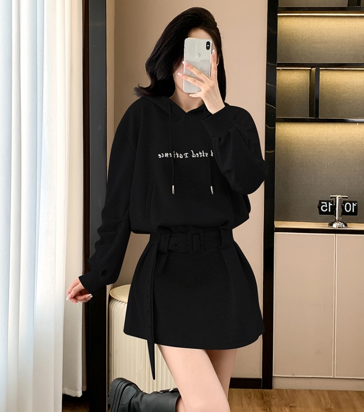 Pinched waist hoodie dress a set for women