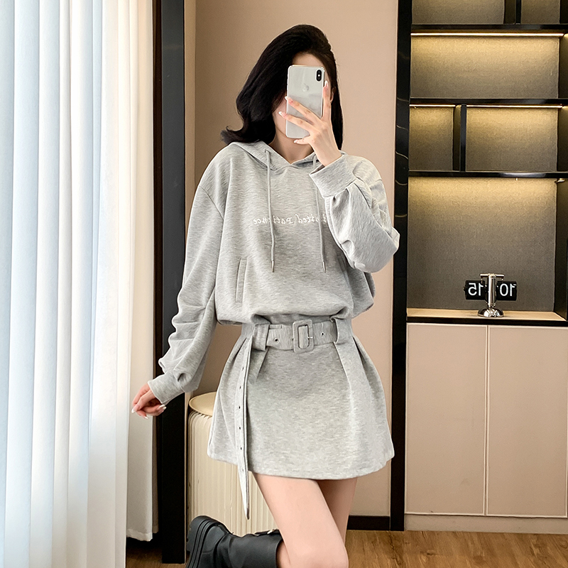 Pinched waist hoodie dress a set for women