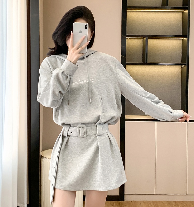 Pinched waist hoodie dress a set for women