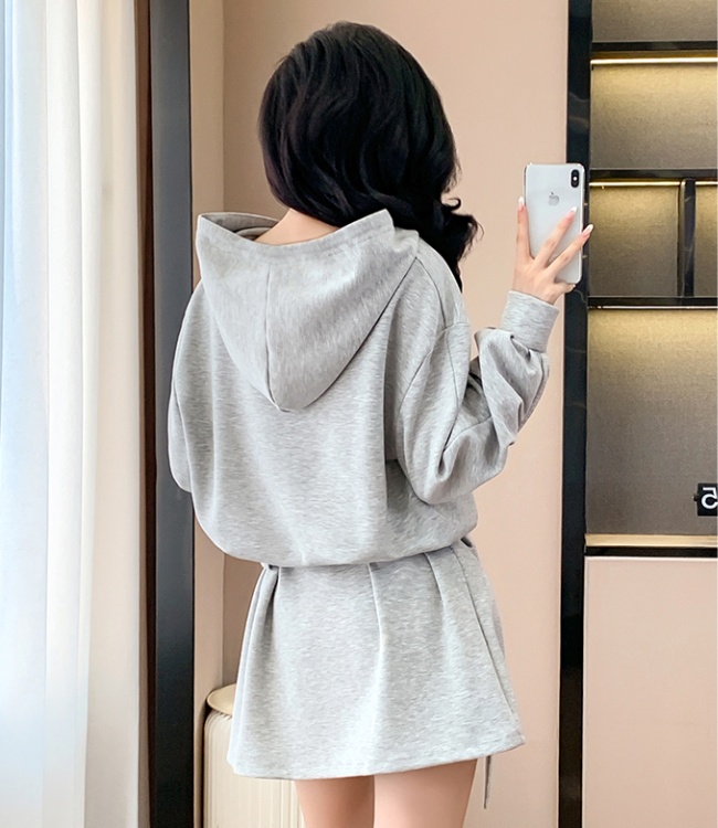 Pinched waist hoodie dress a set for women