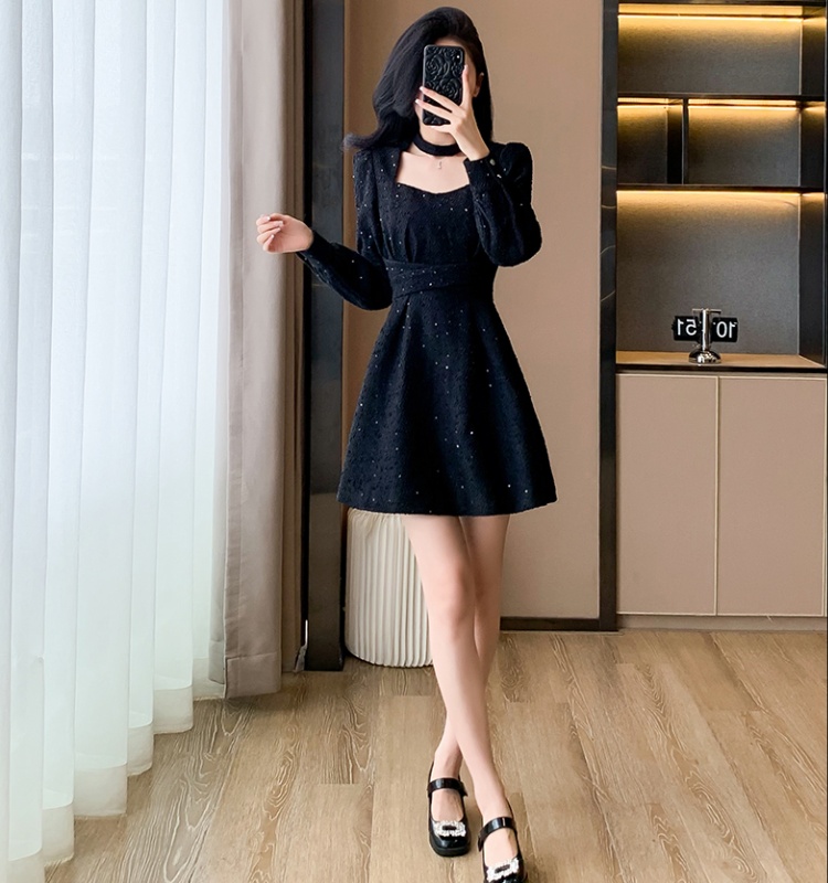 A-line sequins autumn and winter Hepburn style dress