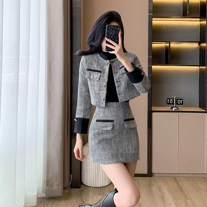 Temperament coat short skirt 2pcs set for women