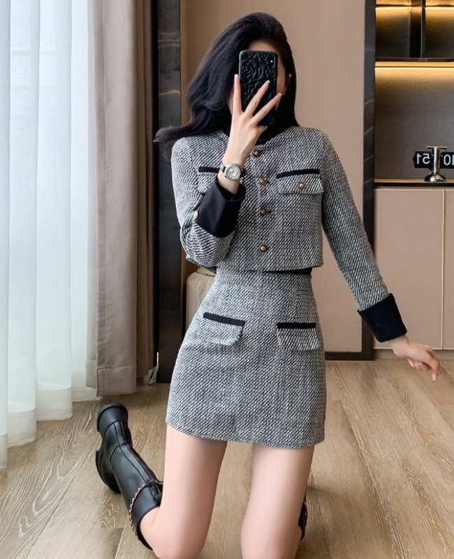 Temperament coat short skirt 2pcs set for women