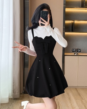 Thick and disorderly lady dress bow tops 2pcs set for women