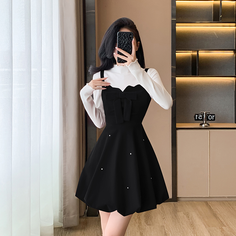 Thick and disorderly lady dress bow tops 2pcs set for women