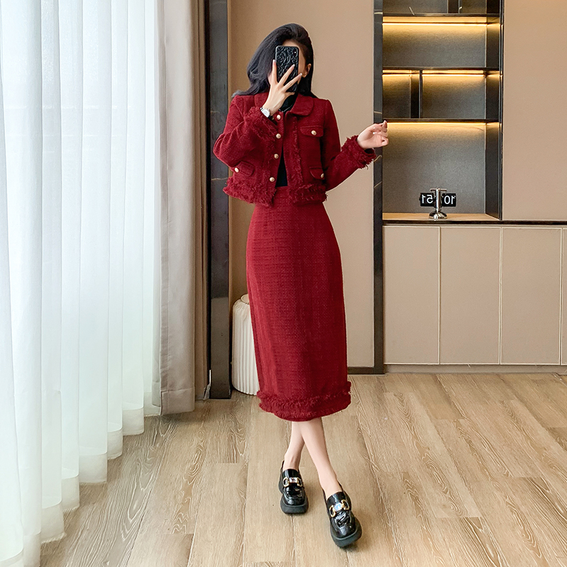 Heart chanelstyle skirt autumn coat a set