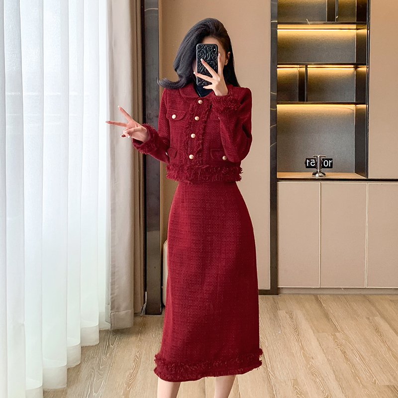 Heart chanelstyle skirt autumn coat a set