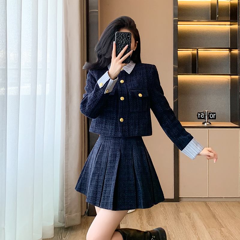 Chanelstyle coat blue skirt 2pcs set for women