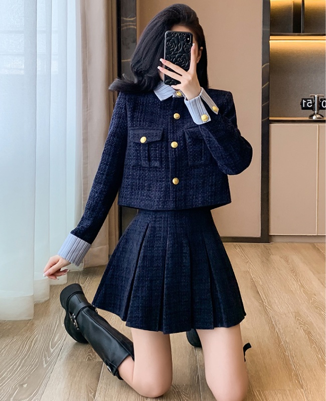 Chanelstyle coat blue skirt 2pcs set for women