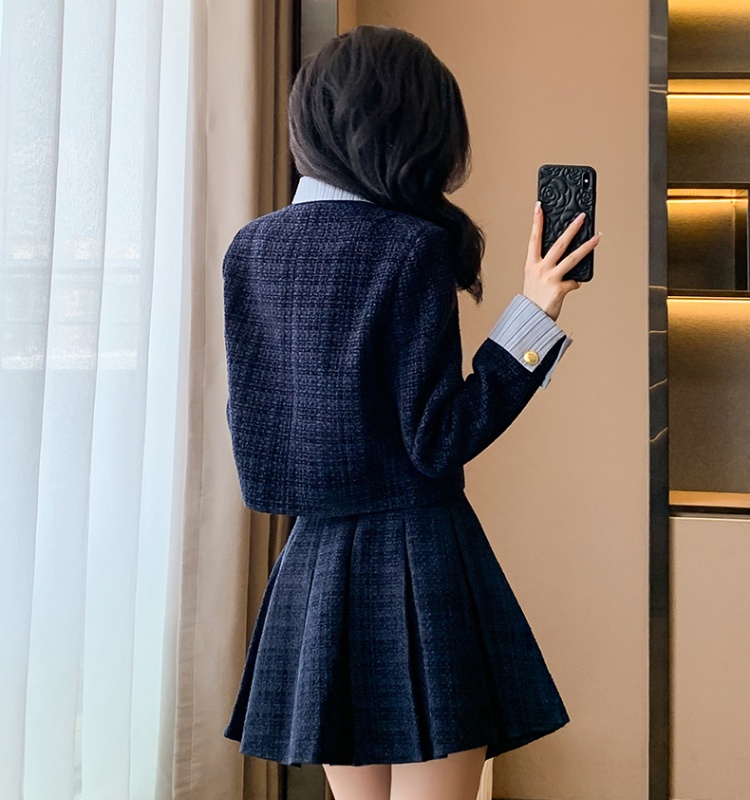 Chanelstyle coat blue skirt 2pcs set for women