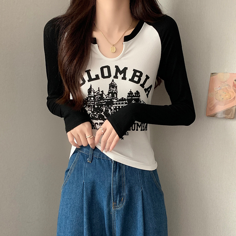 V-neck T-shirt autumn and winter tops for women