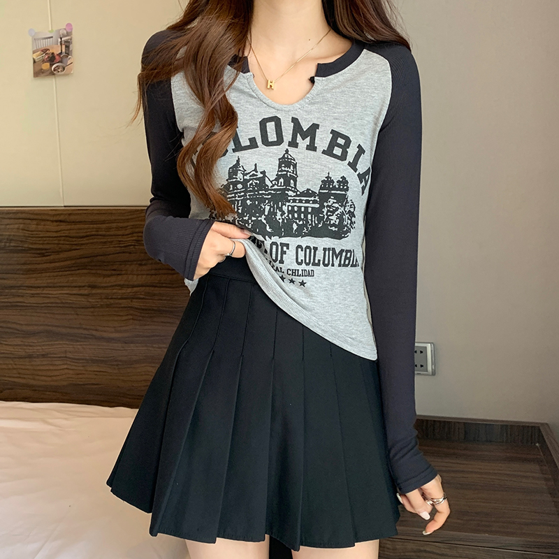 V-neck T-shirt autumn and winter tops for women