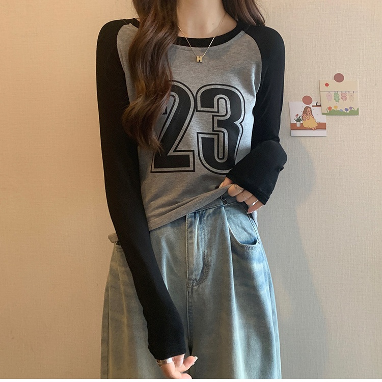 Mixed colors splice T-shirt long sleeve tops for women