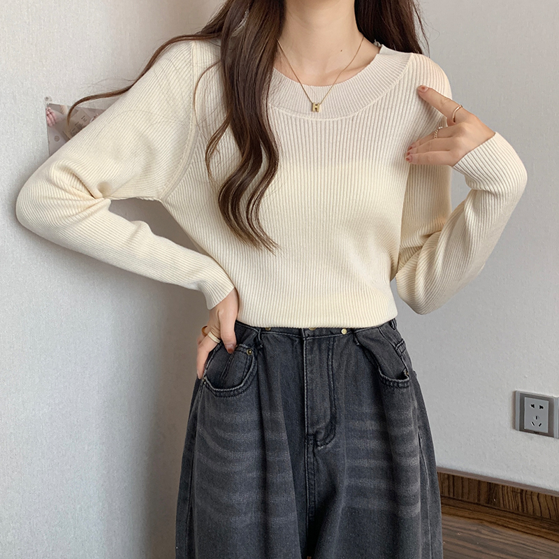 U-neck sweater student bottoming shirt for women