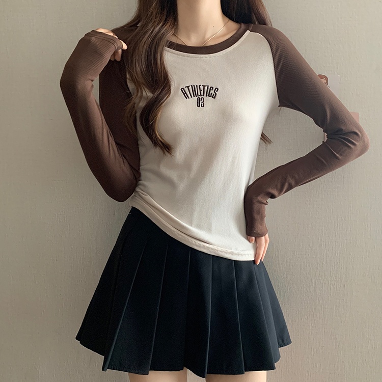 American style long sleeve T-shirt letters tops for women