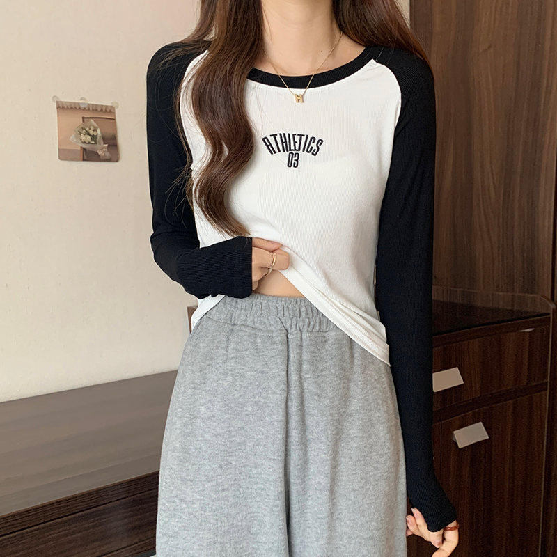 American style long sleeve T-shirt letters tops for women