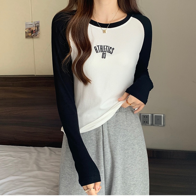 American style long sleeve T-shirt letters tops for women