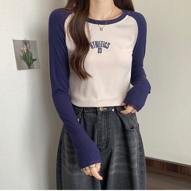 American style long sleeve T-shirt letters tops for women