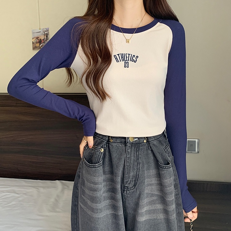 American style long sleeve T-shirt letters tops for women