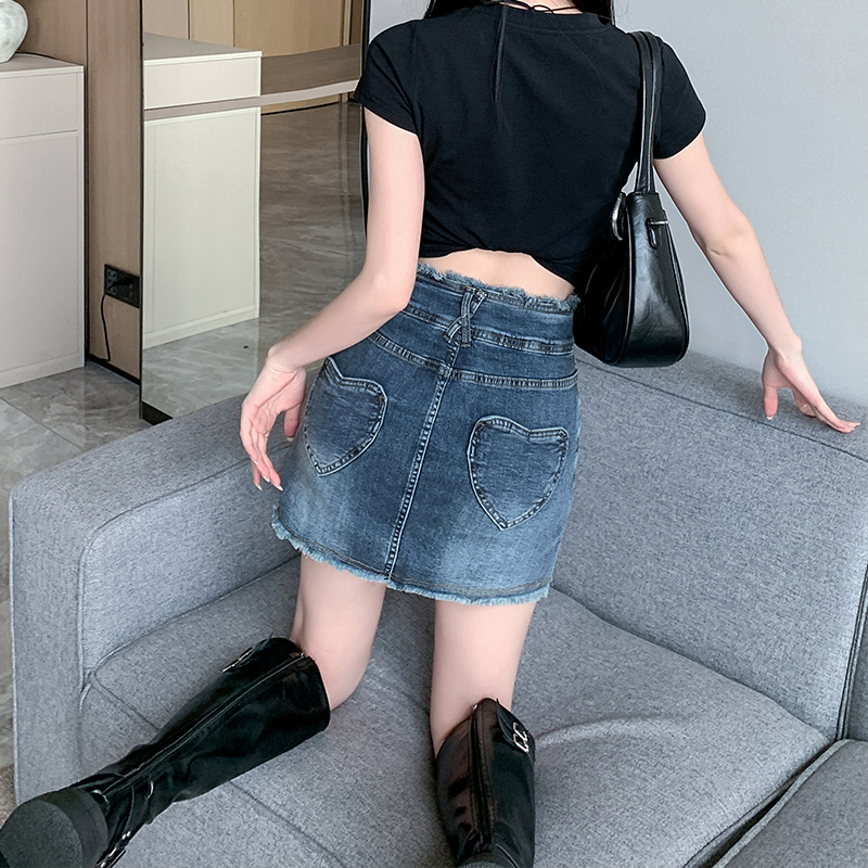 Elasticity A-line denim skirt high waist autumn short skirt