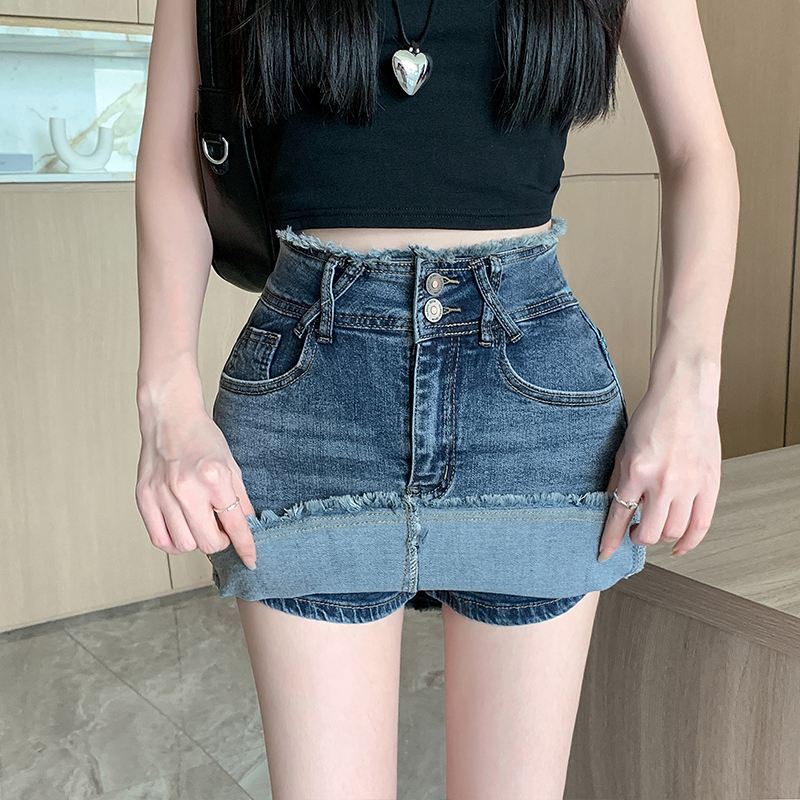 Elasticity A-line denim skirt high waist autumn short skirt