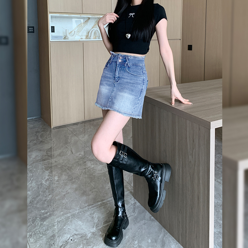 Elasticity A-line denim skirt high waist autumn short skirt