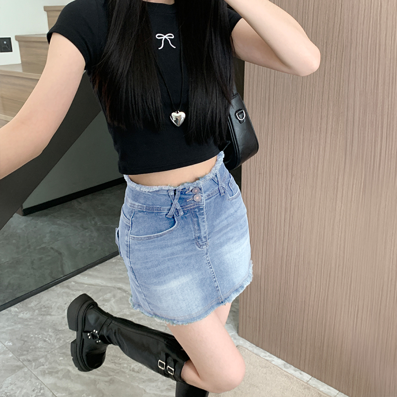 Elasticity A-line denim skirt high waist autumn short skirt