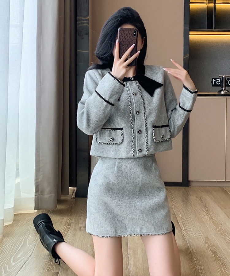 Slim chanelstyle short skirt winter bow skirt 2pcs set