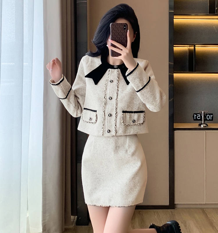 Slim chanelstyle short skirt winter bow skirt 2pcs set