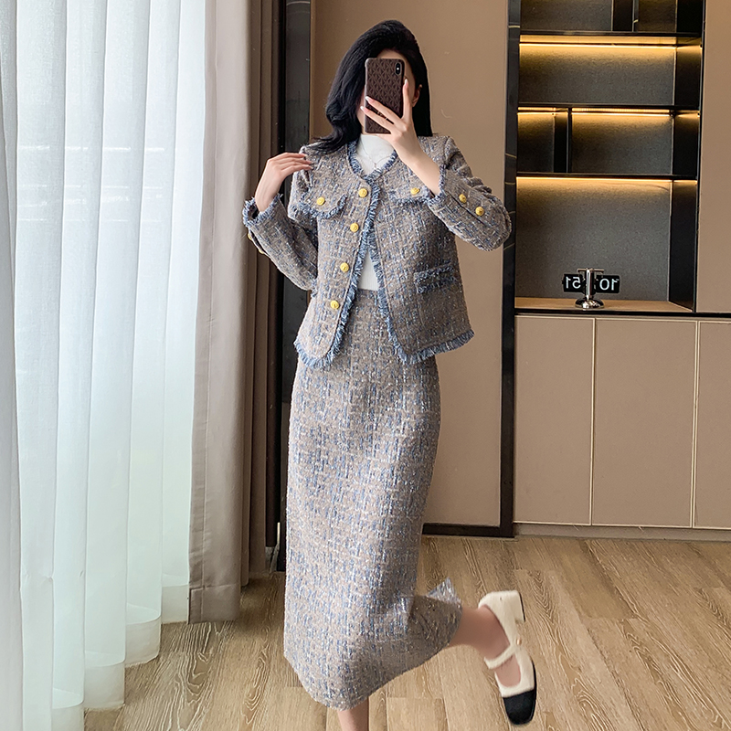 Plus cotton skirt chanelstyle coat a set for women